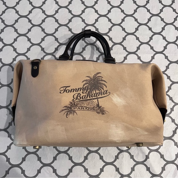 Tommy Bahama Bags Tommy Bahama Paradise Island Carry On Canvas Duffle Bag Tote Leather Strap